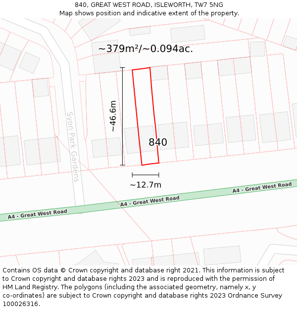 840, GREAT WEST ROAD, ISLEWORTH, TW7 5NG: Plot and title map