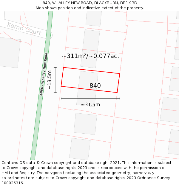840, WHALLEY NEW ROAD, BLACKBURN, BB1 9BD: Plot and title map