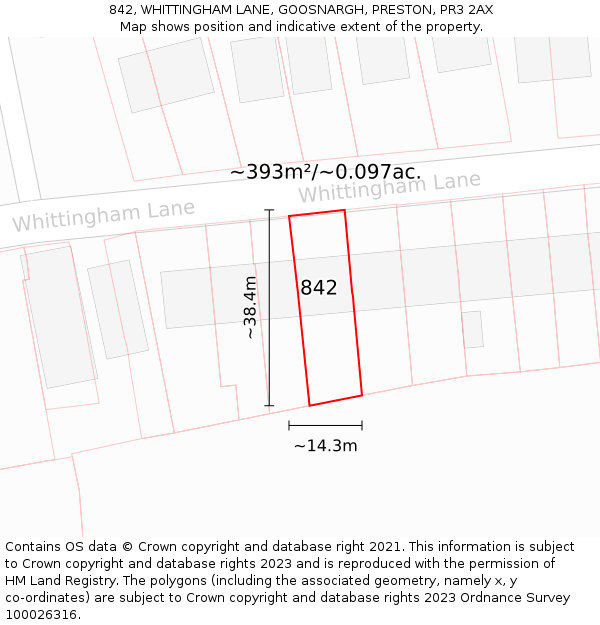 842, WHITTINGHAM LANE, GOOSNARGH, PRESTON, PR3 2AX: Plot and title map