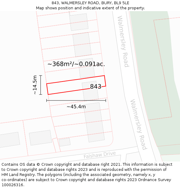 843, WALMERSLEY ROAD, BURY, BL9 5LE: Plot and title map