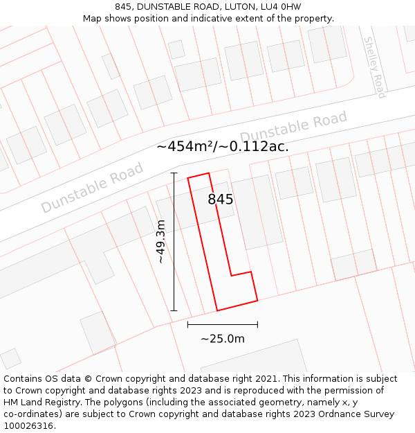 845, DUNSTABLE ROAD, LUTON, LU4 0HW: Plot and title map
