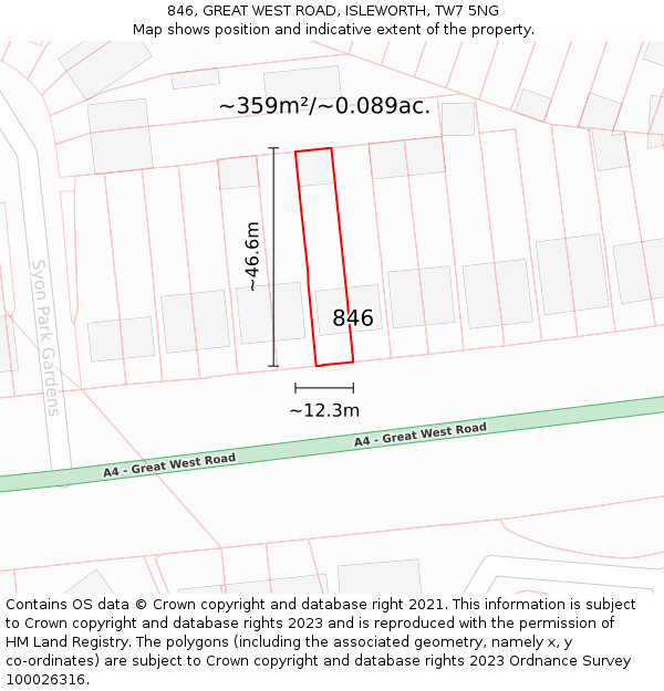 846, GREAT WEST ROAD, ISLEWORTH, TW7 5NG: Plot and title map