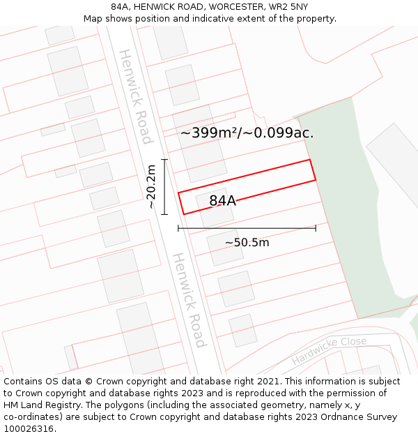 84A, HENWICK ROAD, WORCESTER, WR2 5NY: Plot and title map