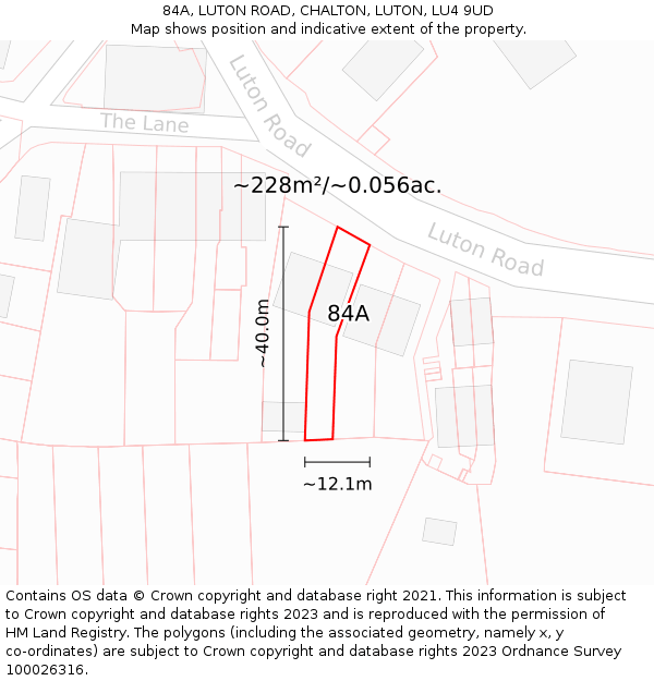 84A, LUTON ROAD, CHALTON, LUTON, LU4 9UD: Plot and title map