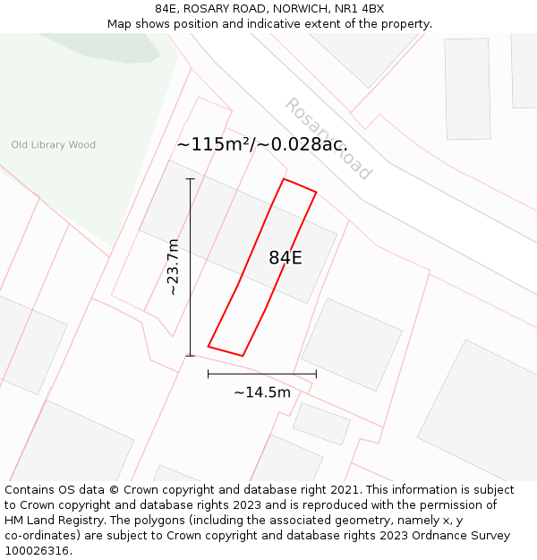 84E, ROSARY ROAD, NORWICH, NR1 4BX: Plot and title map