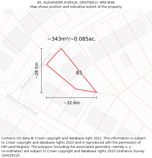 85, ALEXANDER AVENUE, DROITWICH, WR9 8NW: Plot and title map