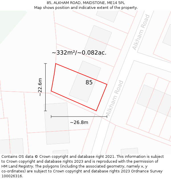 85, ALKHAM ROAD, MAIDSTONE, ME14 5PL: Plot and title map