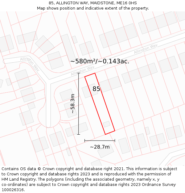 85, ALLINGTON WAY, MAIDSTONE, ME16 0HS: Plot and title map