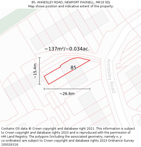 85, ANNESLEY ROAD, NEWPORT PAGNELL, MK16 0DJ: Plot and title map