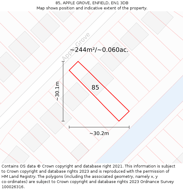 85, APPLE GROVE, ENFIELD, EN1 3DB: Plot and title map