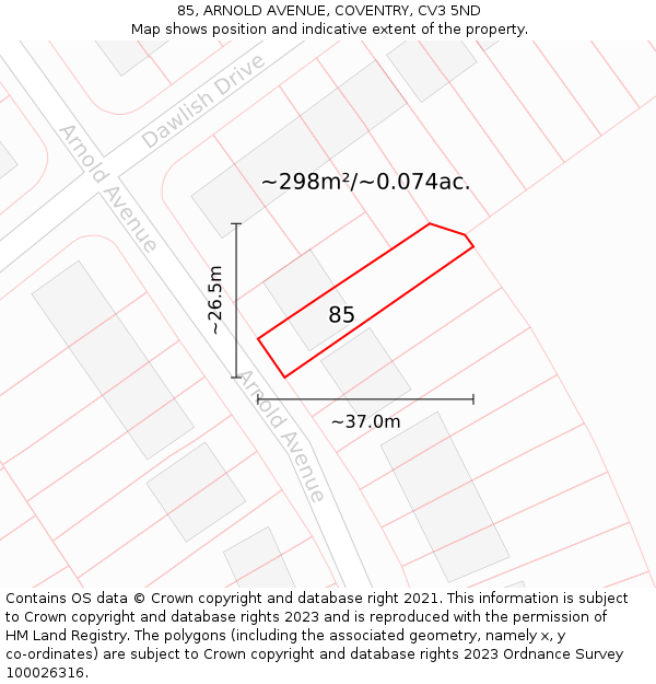 85, ARNOLD AVENUE, COVENTRY, CV3 5ND: Plot and title map