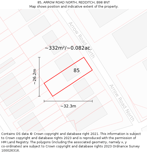 85, ARROW ROAD NORTH, REDDITCH, B98 8NT: Plot and title map