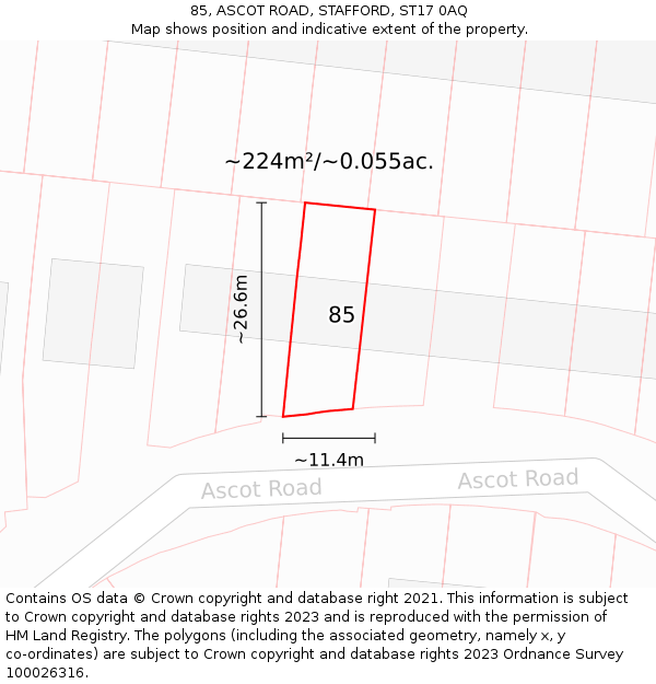 85, ASCOT ROAD, STAFFORD, ST17 0AQ: Plot and title map