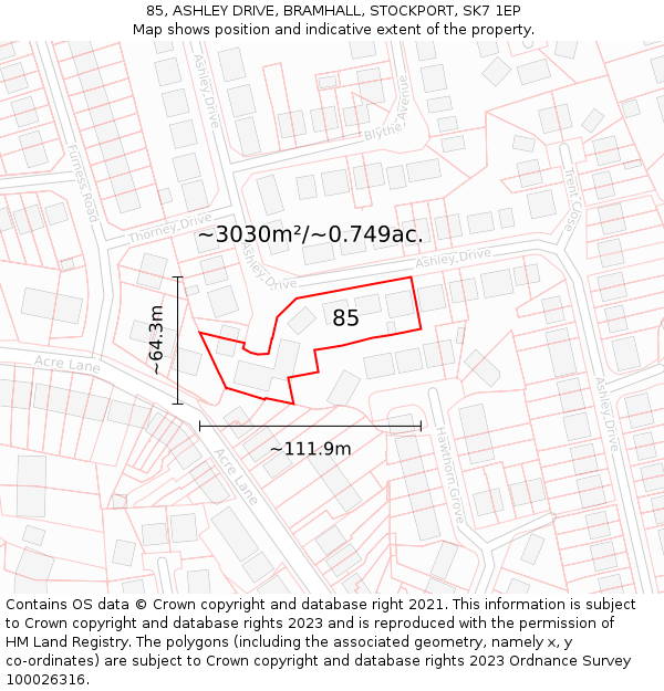 85, ASHLEY DRIVE, BRAMHALL, STOCKPORT, SK7 1EP: Plot and title map
