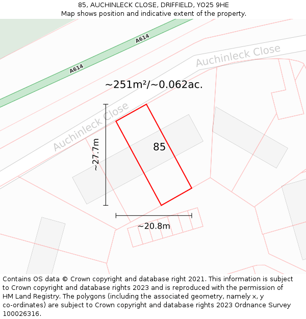 85, AUCHINLECK CLOSE, DRIFFIELD, YO25 9HE: Plot and title map
