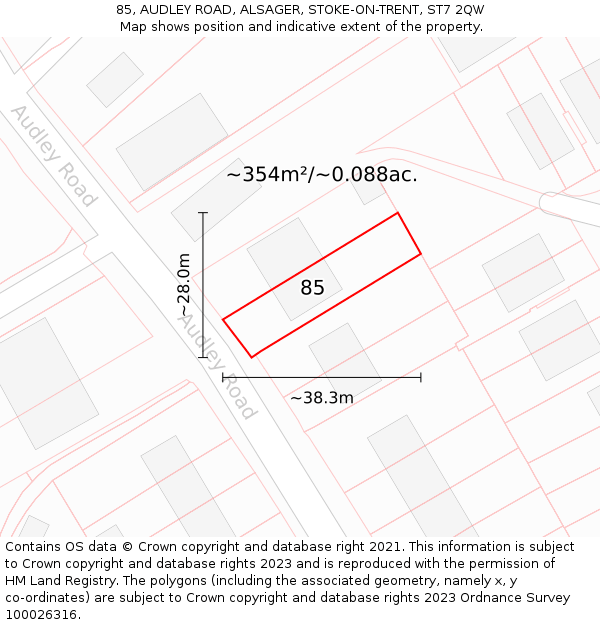 85, AUDLEY ROAD, ALSAGER, STOKE-ON-TRENT, ST7 2QW: Plot and title map