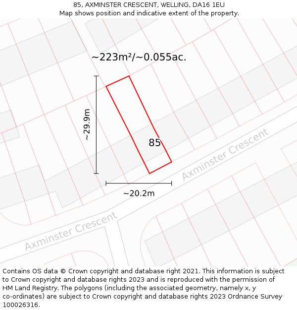 85, AXMINSTER CRESCENT, WELLING, DA16 1EU: Plot and title map