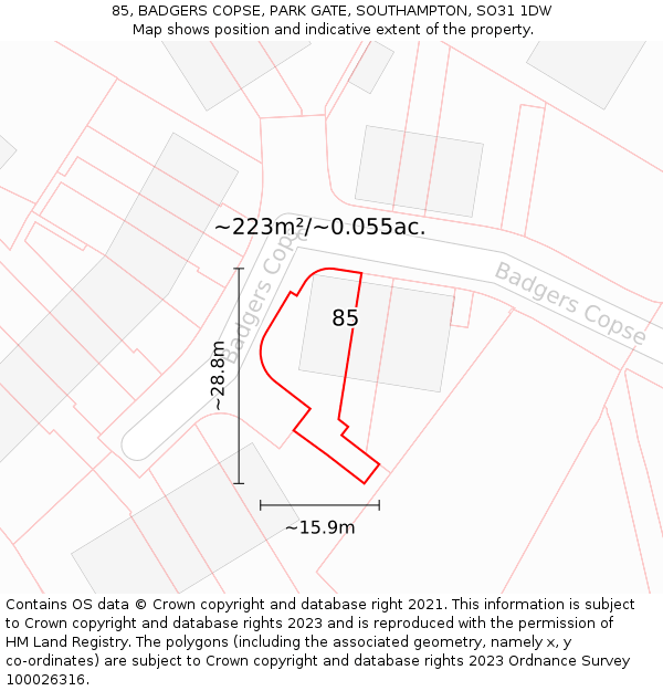 85, BADGERS COPSE, PARK GATE, SOUTHAMPTON, SO31 1DW: Plot and title map