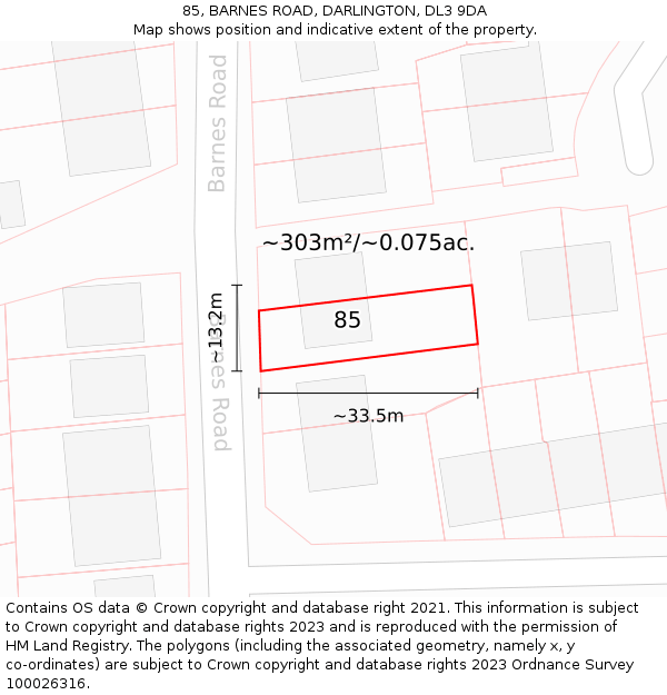 85, BARNES ROAD, DARLINGTON, DL3 9DA: Plot and title map
