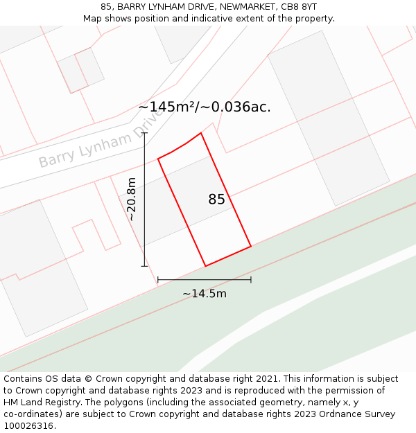 85, BARRY LYNHAM DRIVE, NEWMARKET, CB8 8YT: Plot and title map
