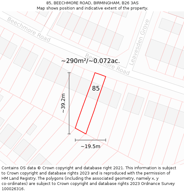 85, BEECHMORE ROAD, BIRMINGHAM, B26 3AS: Plot and title map