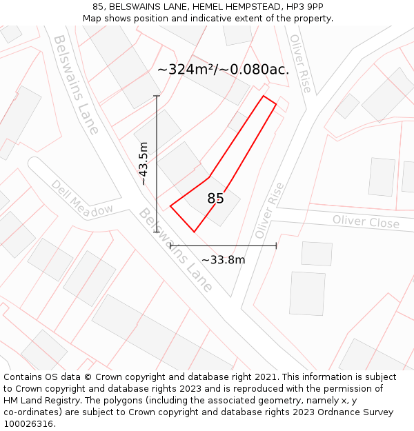 85, BELSWAINS LANE, HEMEL HEMPSTEAD, HP3 9PP: Plot and title map