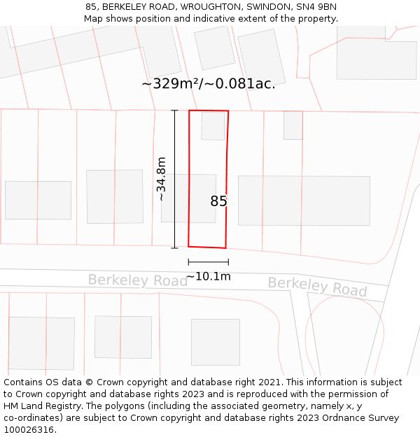 85, BERKELEY ROAD, WROUGHTON, SWINDON, SN4 9BN: Plot and title map