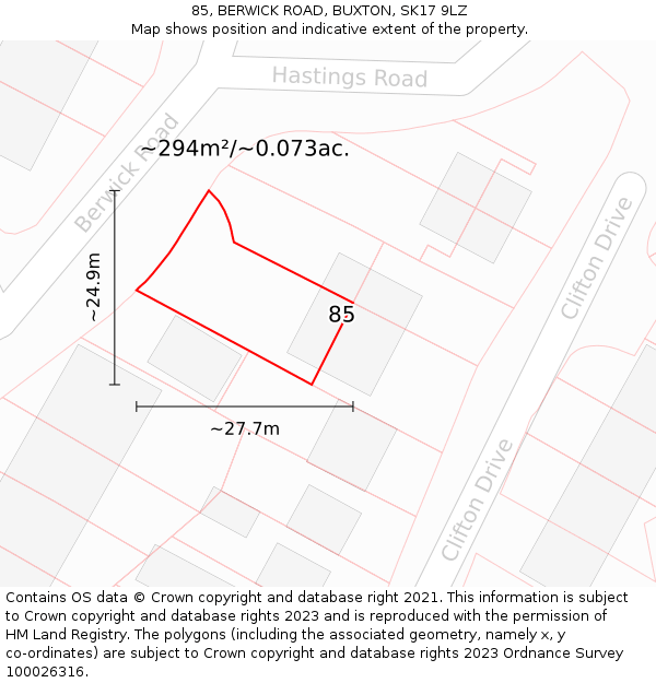 85, BERWICK ROAD, BUXTON, SK17 9LZ: Plot and title map