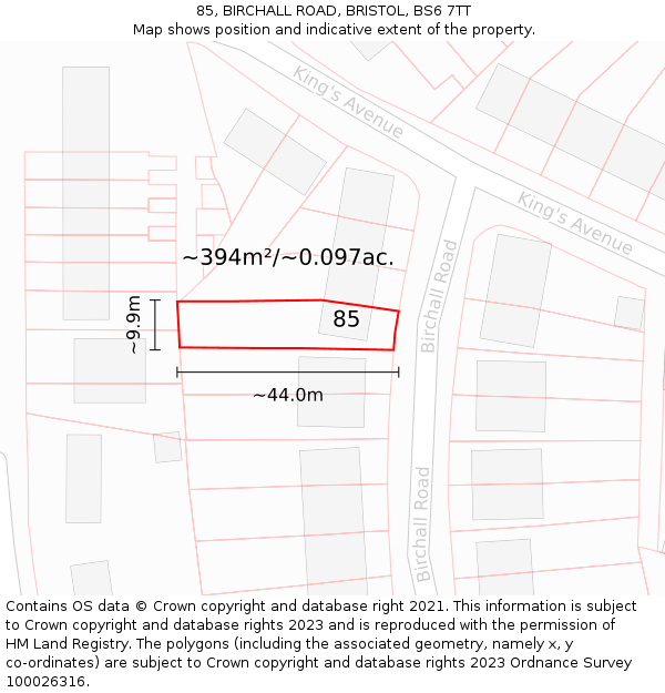 85, BIRCHALL ROAD, BRISTOL, BS6 7TT: Plot and title map