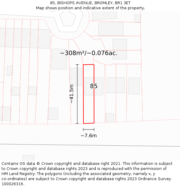 85, BISHOPS AVENUE, BROMLEY, BR1 3ET: Plot and title map