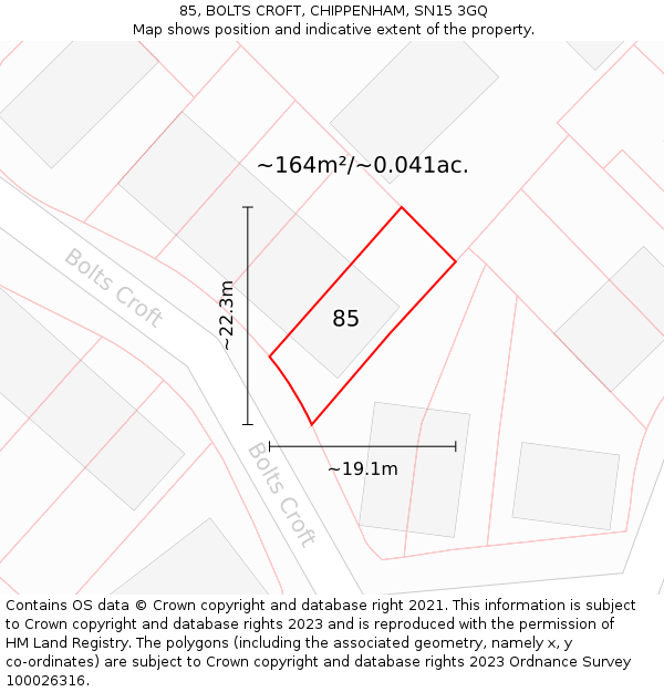 85, BOLTS CROFT, CHIPPENHAM, SN15 3GQ: Plot and title map