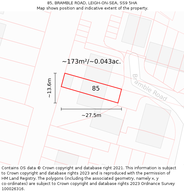 85, BRAMBLE ROAD, LEIGH-ON-SEA, SS9 5HA: Plot and title map