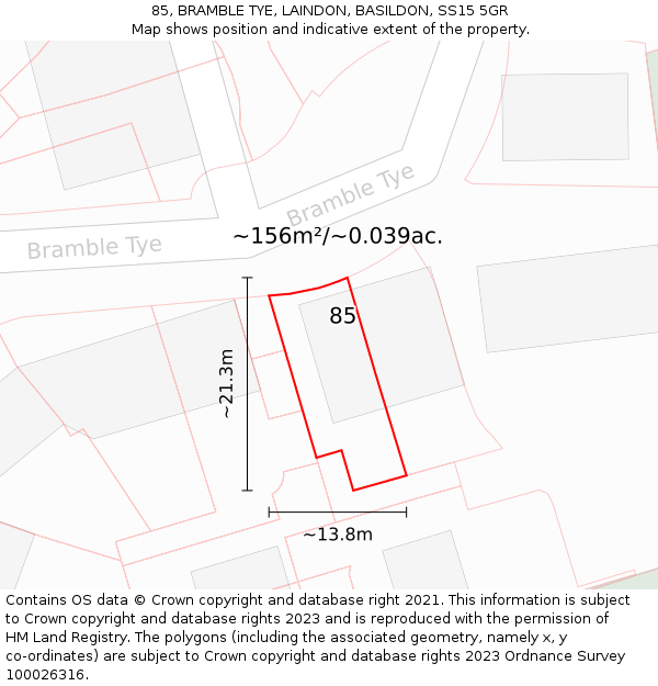 85, BRAMBLE TYE, LAINDON, BASILDON, SS15 5GR: Plot and title map