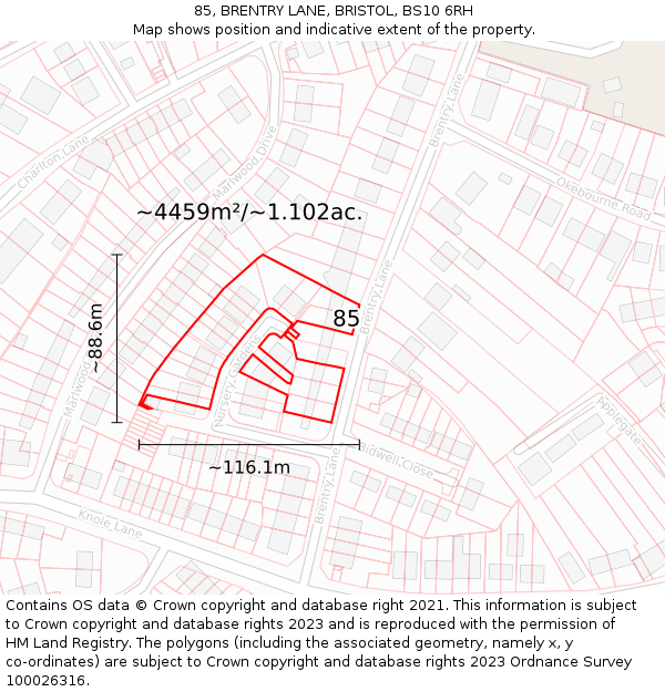 85, BRENTRY LANE, BRISTOL, BS10 6RH: Plot and title map