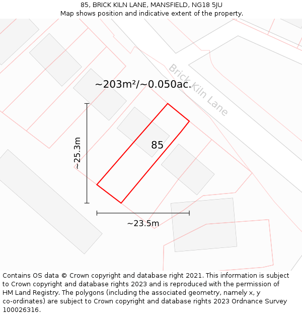 85, BRICK KILN LANE, MANSFIELD, NG18 5JU: Plot and title map