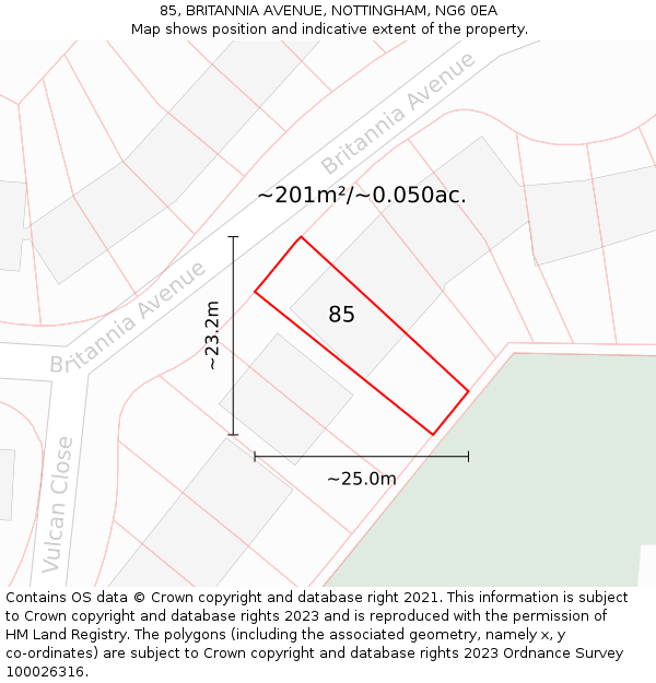 85, BRITANNIA AVENUE, NOTTINGHAM, NG6 0EA: Plot and title map