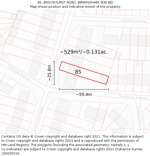 85, BROCKHURST ROAD, BIRMINGHAM, B36 8JD: Plot and title map