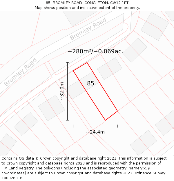 85, BROMLEY ROAD, CONGLETON, CW12 1PT: Plot and title map