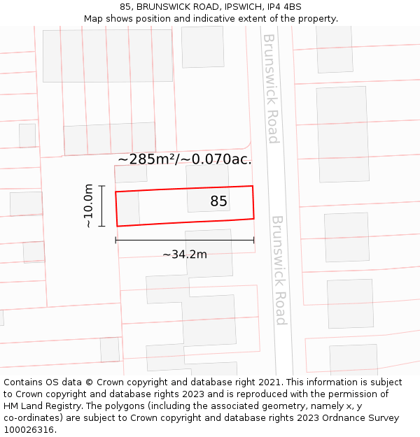 85, BRUNSWICK ROAD, IPSWICH, IP4 4BS: Plot and title map
