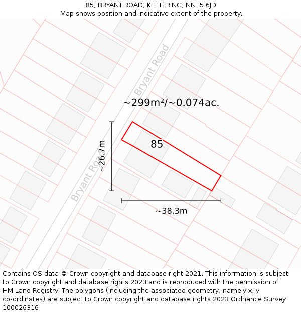 85, BRYANT ROAD, KETTERING, NN15 6JD: Plot and title map