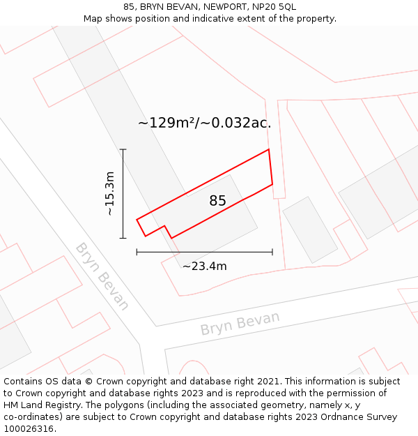 85, BRYN BEVAN, NEWPORT, NP20 5QL: Plot and title map