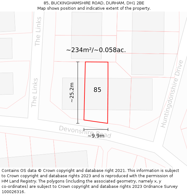 85, BUCKINGHAMSHIRE ROAD, DURHAM, DH1 2BE: Plot and title map