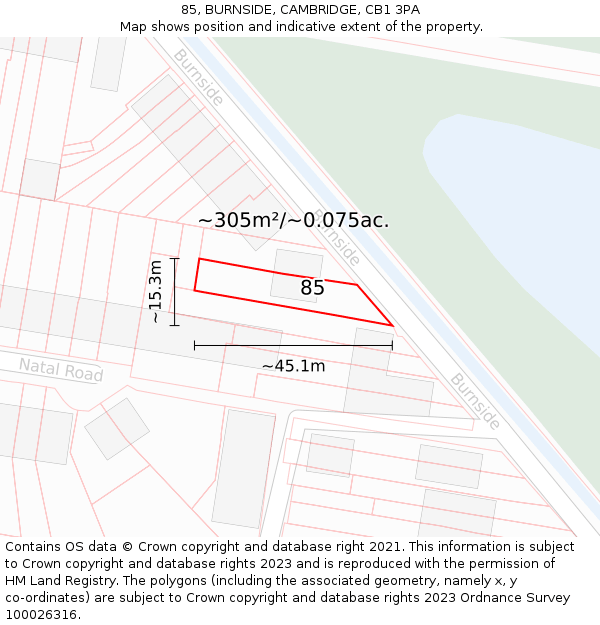85, BURNSIDE, CAMBRIDGE, CB1 3PA: Plot and title map