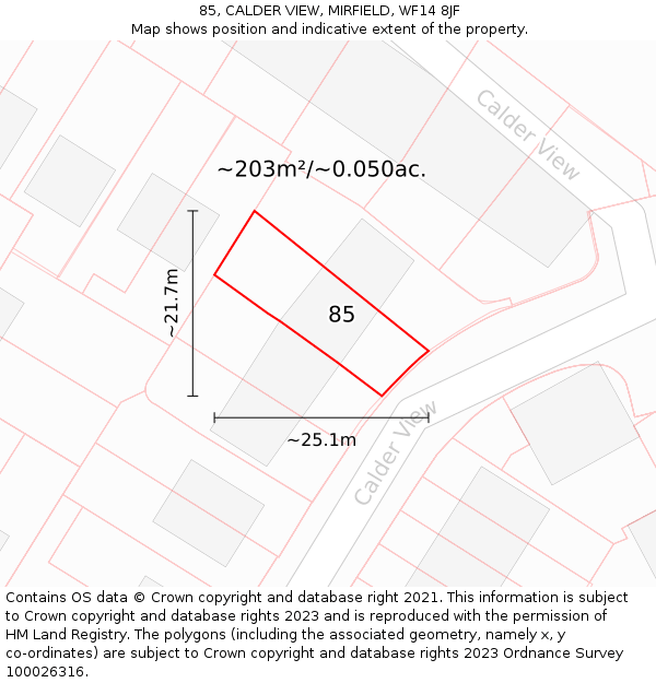 85, CALDER VIEW, MIRFIELD, WF14 8JF: Plot and title map
