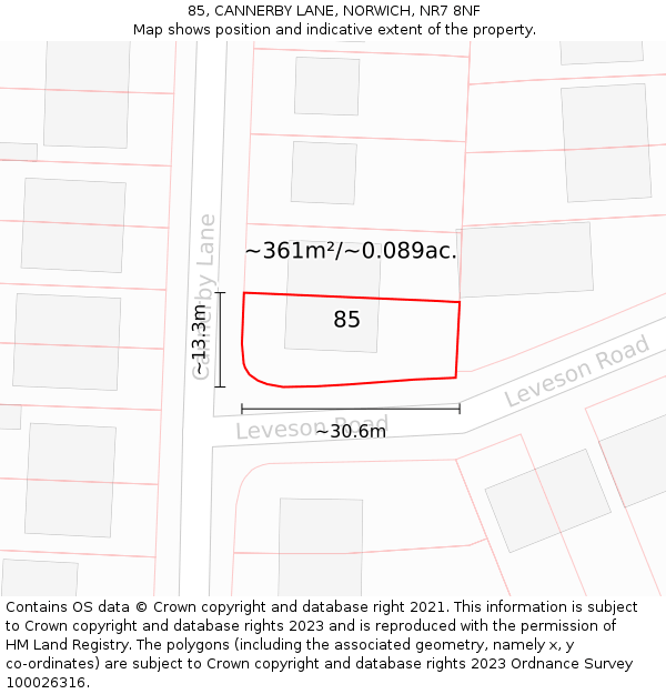 85, CANNERBY LANE, NORWICH, NR7 8NF: Plot and title map