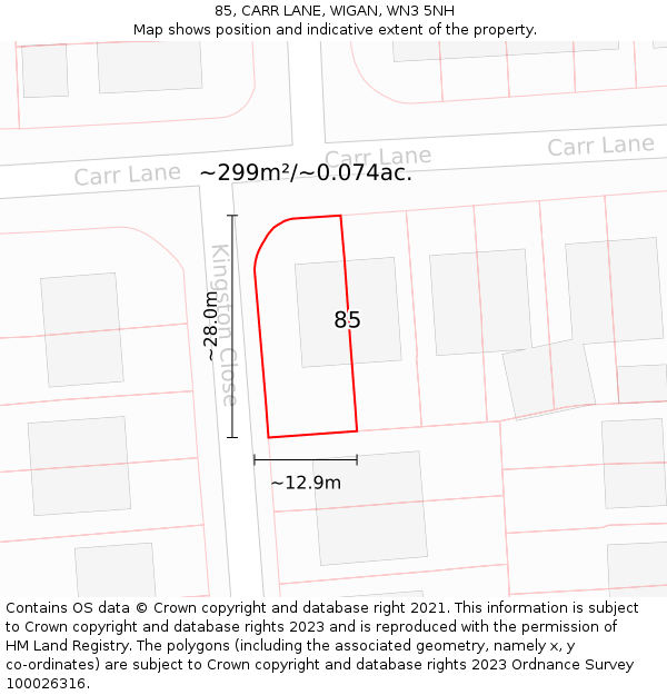85, CARR LANE, WIGAN, WN3 5NH: Plot and title map