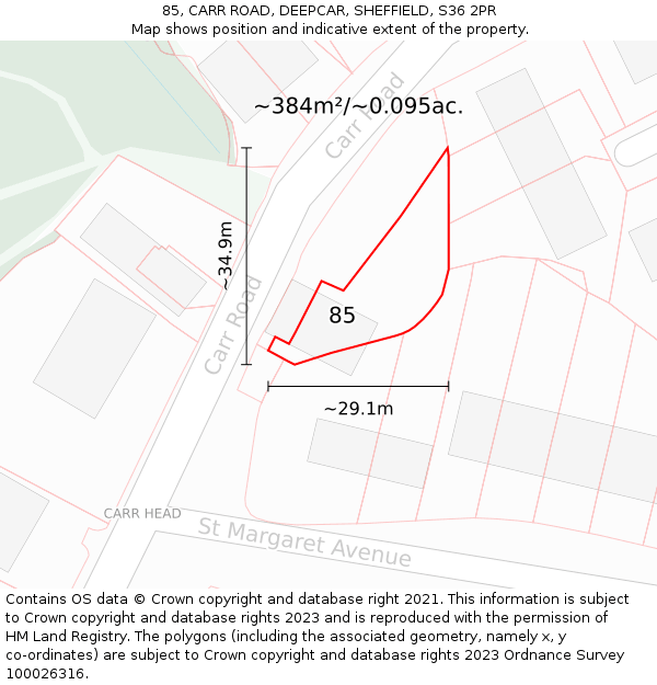 85, CARR ROAD, DEEPCAR, SHEFFIELD, S36 2PR: Plot and title map