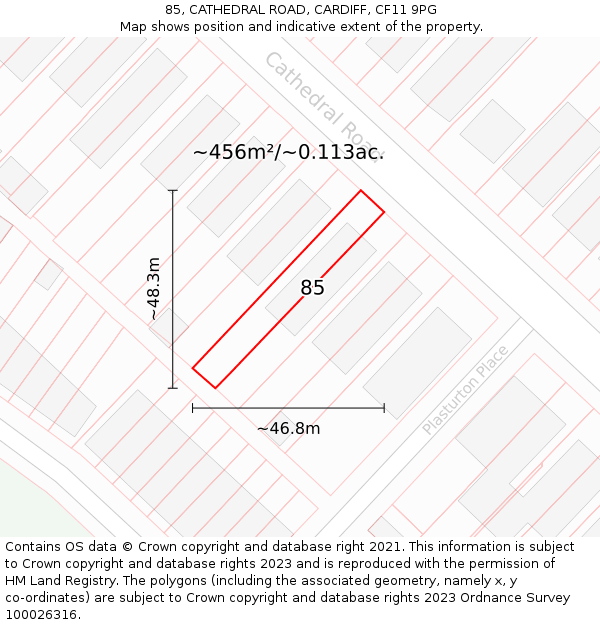 85, CATHEDRAL ROAD, CARDIFF, CF11 9PG: Plot and title map