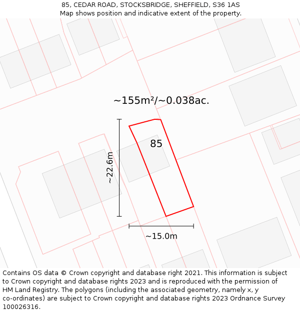 85, CEDAR ROAD, STOCKSBRIDGE, SHEFFIELD, S36 1AS: Plot and title map