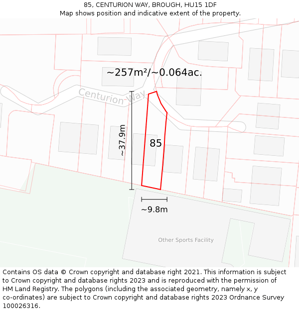 85, CENTURION WAY, BROUGH, HU15 1DF: Plot and title map